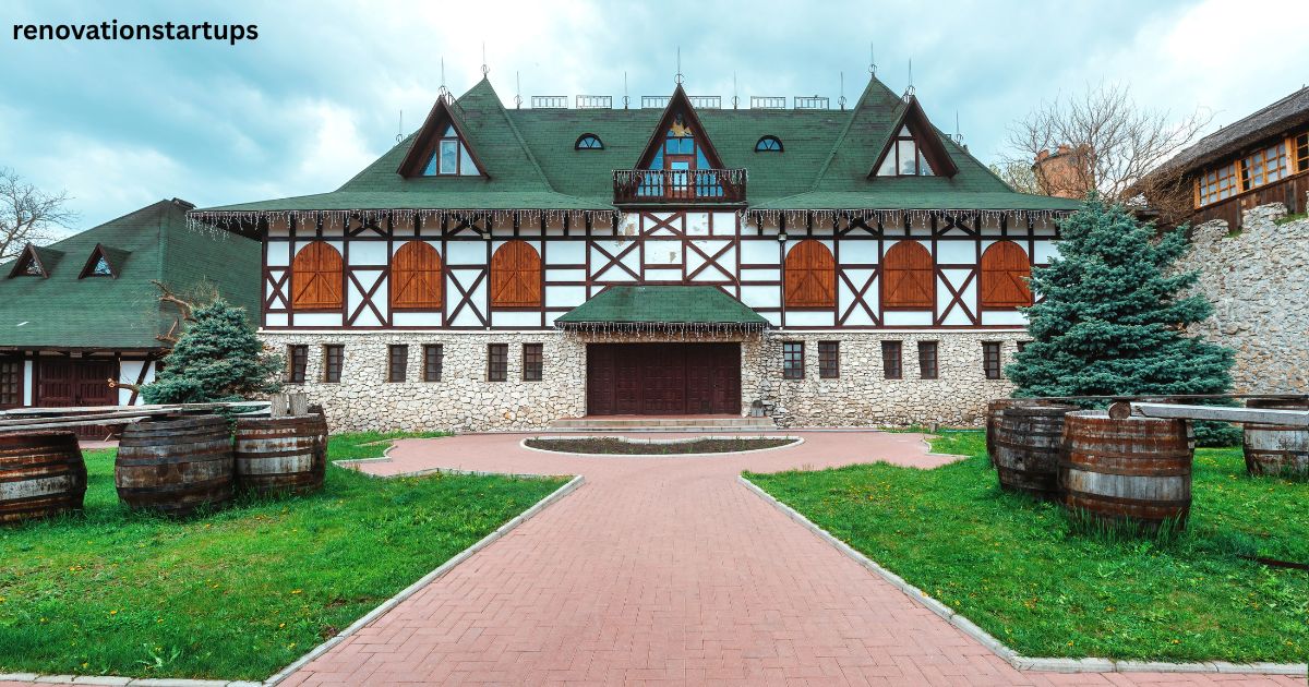 A large Tudor-style estate home featuring a prominent green roof, timber framing, and a stone foundation, representing premium real estate listings found on the MLS Regina market.