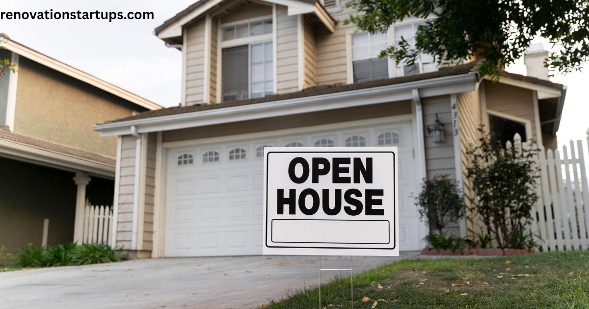 An open house sign on a suburban lawn in front of a modern home, perfect for finding a house for rent near to me