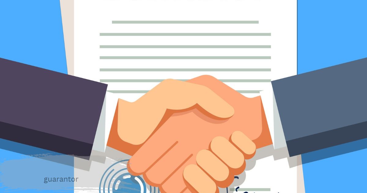 guarantor agreement illustration showing a handshake over a document