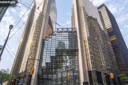 Exterior view of 200 Bay Street Toronto Royal Bank Plaza gold windows Financial District