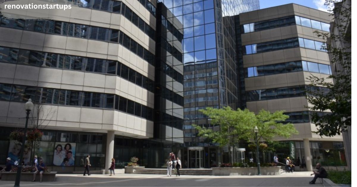 777 Bay Street office tower entrance with glass facade, ground-floor retail, and street-level plaza in downtown Toronto