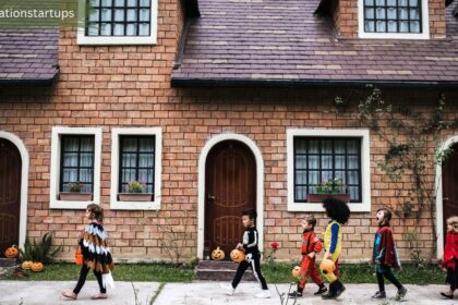 Children trick-or-treating in front of a brick residential building near 10 York Street Toronto waterfront neighbourhood