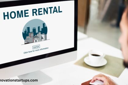 Man researching house rent for a home rental online on desktop computer screen