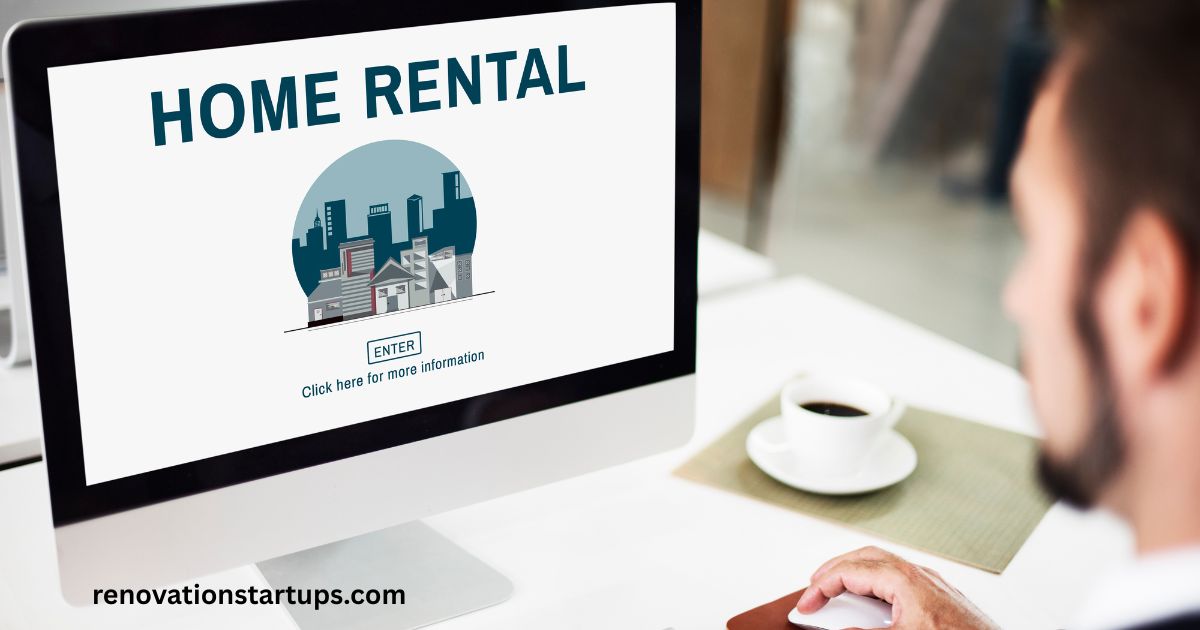Man researching house rent for a home rental online on desktop computer screen