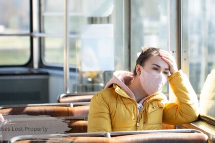 Worried woman on bus looking out window - LRT Buses Lost Property