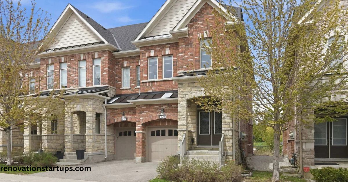 1331 Major Mackenzie Dr 126 – brick and stone end-unit townhome exterior in Vaughan with double garage and covered entrance