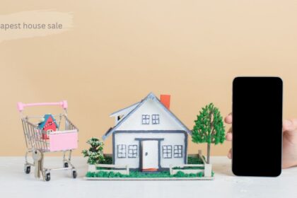 Miniature toy house and a small shopping cart representing real estate and affordable housing’Cheapest House Sale’.