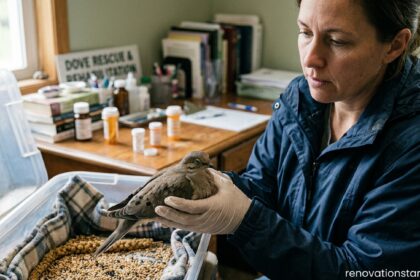 Veterinarian examining a sick dove indoors to identify common dove health problems and treatment options.