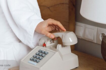 Hand placing the receiver on a cream push button phone beside a bed after a call from 519 area code