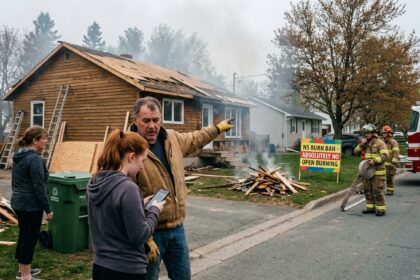 Nova Scotia homeowner checking NS burn ban restrictions during home renovation debris cleanup