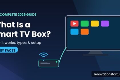 What is a smart TV box? Illustration of a streaming device connecting to a TV via HDMI and Wi-Fi.